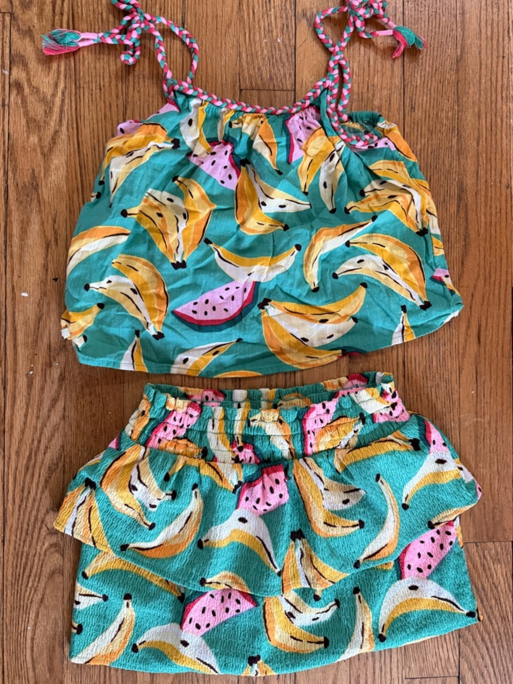 Old Navy Girl's 5T Tropical Banana & Watermelon Two-Piece Set - Teal Pink Yellow